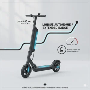 Technical illustration of the long-range battery capacity for a foldable electric scooter optimized for Canadian distances.