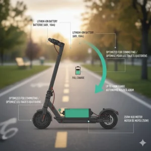 A digital guide cover for "Cheap Electric Scooters" and "Trottinettes électriques pas chères" featuring a maple leaf icon.