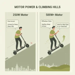 A parent cycling a family cargo ebike with studded tires through a snowy Montreal street.