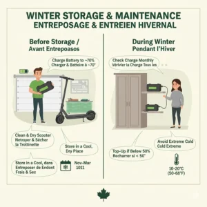 An illustration showing a high-capacity ebike battery optimized for cold Canadian climates and long ranges.