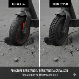 Comparison of Gotrax air-filled tires and Hiboy solid honeycomb tires for rough Canadian roads and potholes.