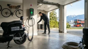 A comparison diagram showing the design differences between moped-style electric scooters and traditional step-through e-bikes