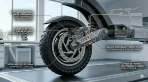 Technical drawing of ventilated brake rotors designed to dissipate heat on high-speed electric scooters.
