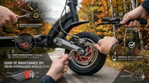 Step-by-step visual guide for tightening brakes on a high-speed electric scooter for Canadian commuters.