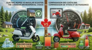 Speedometer comparison between a high-torque electric moped scooter and a regular 50cc gas scooter.