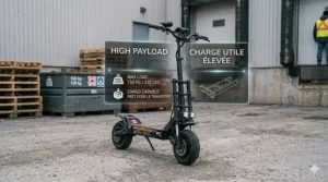 An illustration highlighting the reinforced frame and high weight capacity of a heavy-duty electric scooter.