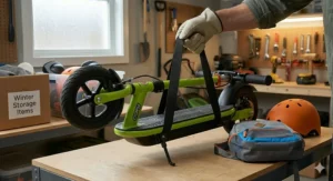 Alt text for image 5: Illustration of a lightweight, foldable electric scooter for kids, highlighting its portability for Canadian families on the go.