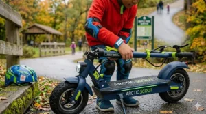 Diagram of a finger-safe folding mechanism, highlighting the structural integrity and safety features of a premium kids electric scooter.