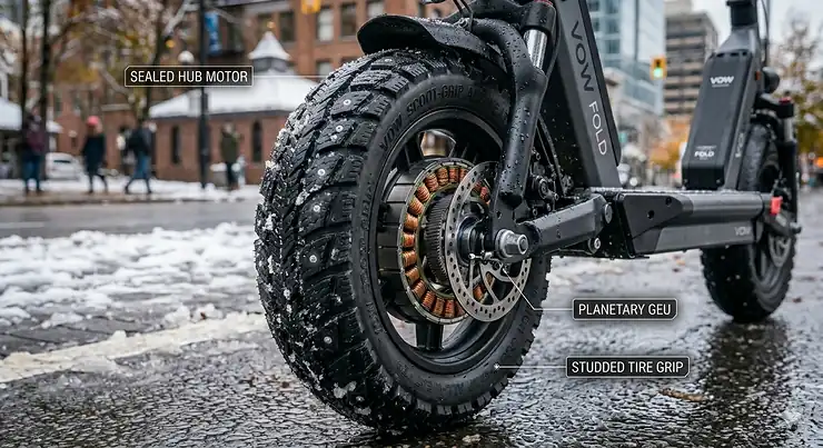 All-season electric scooter for commuting in a Canadian city / Trottinette électrique toutes saisons pour les trajets au Canada all season electric scooter for commuting