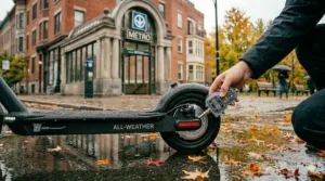 Reliable electric scooter with IP65 protection for all seasons. / Trottinette électrique IP65 pour toutes les saisons.