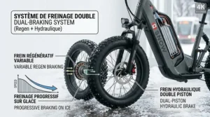 Technical drawing of a dual hydraulic braking system preventing tire slippage on a snow-covered city street.