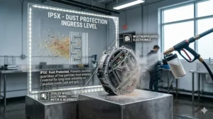 Diagram showing how IP ratings protect against dust and debris.