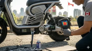 Adjusting e-scooter tire pressure for Canadian summer heat performance. / Réglage de la pression des pneus d'une trottinette électrique pour une performance optimale par chaleur estivale au Canada.