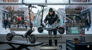 Illustration of maintenance tips to protect electric scooters from road salt.