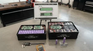 Chart comparing battery range and power output for 1000W and 1500W models.
