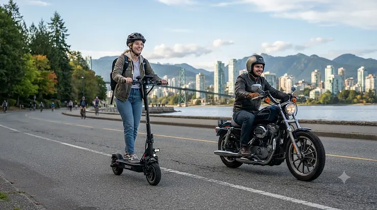 Comparison of 2000w electric scooters and motorcycles for urban commuting in Canada. 2000w electric scooter vs motorcycle