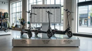Chart comparing performance specs of top e-scooters under $1200 CAD.