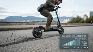 Chart showing faster acceleration rates for dual motor electric scooters.