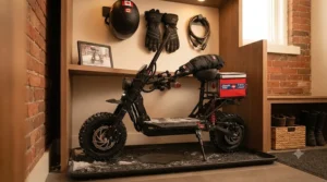 Properly storing a 1500W electric scooter in a warm indoor Canadian home during winter.