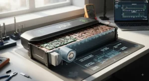 Detailed graphic showing fast charging technology inside an electric scooter battery