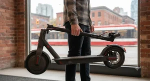Lightweight and portable electric scooter frame designed for everyday urban mobility in Canada.