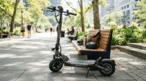Highlighting the exceptional price-to-performance ratio of 40 km/h electric scooters under $2000 CAD parked outdoors.