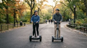 Comparing speed handling between 40 km/h electric scooters under $2000 CAD and slower models on a track.