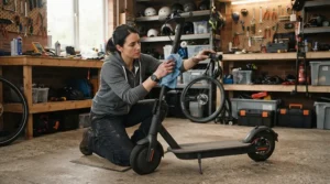 Preparing 40 km/h electric scooters under $2000 CAD for off-season garage maintenance in a Canadian home.