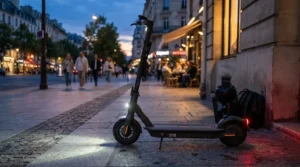 An electric scooter for teenagers featuring bright LED headlights and reflectors for evening visibility in Montreal.